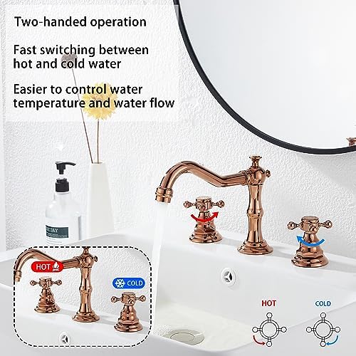 GGStudy 8-16inch Two Handles 3 Holes Widespread Bathroom Sink Faucet Copper Basin
