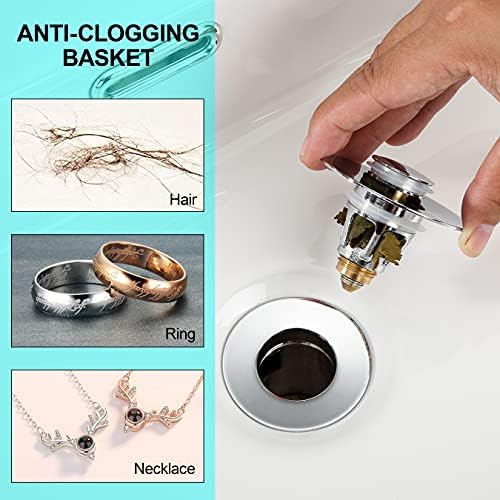PerPaiMe - Universal Stainless Steel Bathroom Sink Stopper with Anti-Clogging Strainer