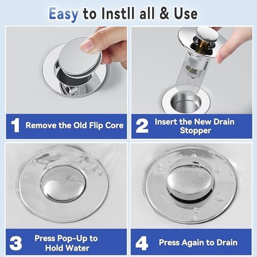 SNYZU 2-Piece Sink Drain Stopper with Hair Catcher Easy to Use
