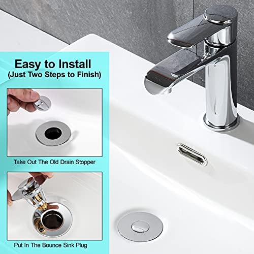 PerPaiMe - Universal Stainless Steel Bathroom Sink Stopper with Anti-Clogging Strainer