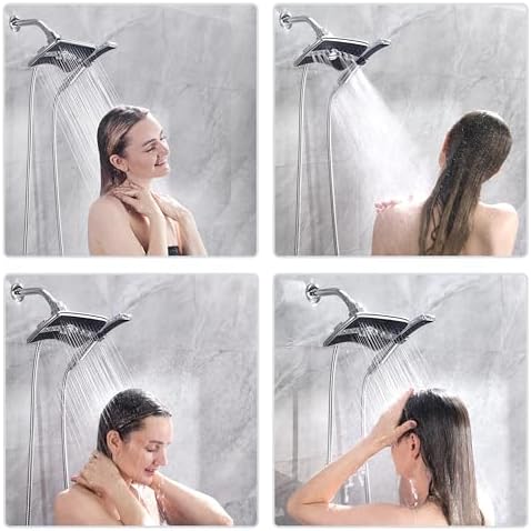 Bright Showers Dual Shower Head Combo Set Handheld Black Face 60 Hose