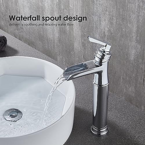 Sanliv Vessel Sink Faucet Waterfall Design Bathroom Faucet With Pop Up Drain
