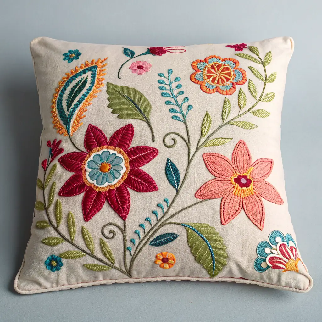 Embroidered Cushion Cover - Floral Design